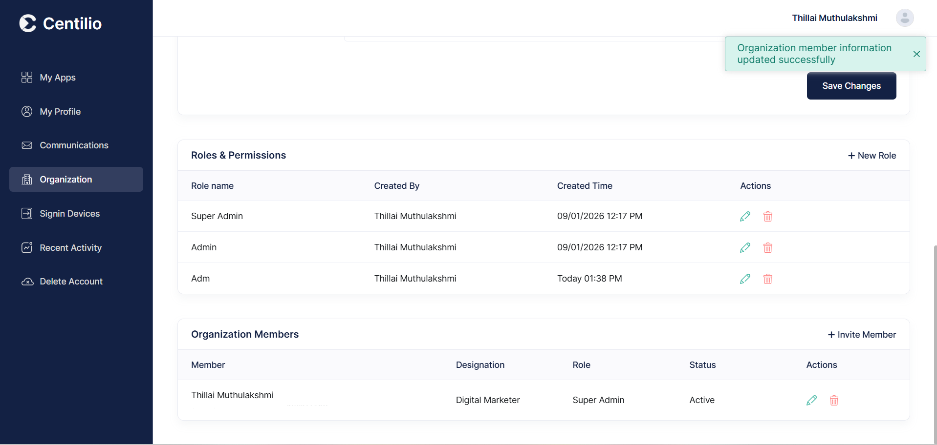 Centilio Log In Page