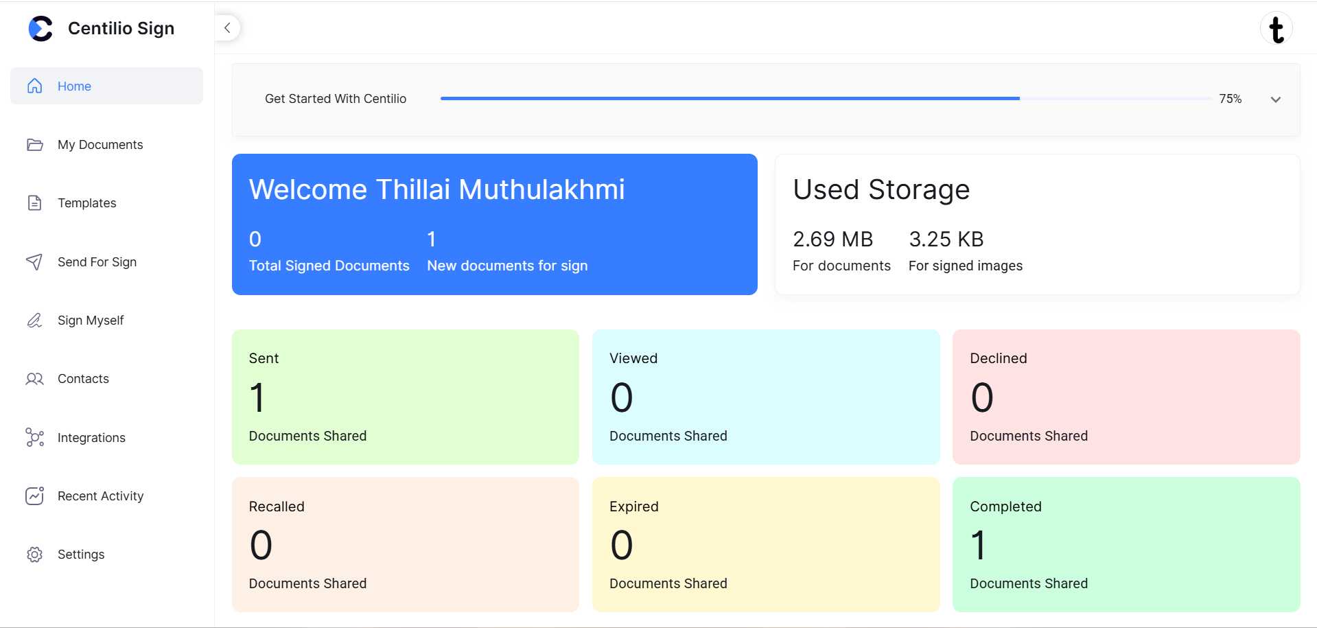 Centilio Sign Dashboard