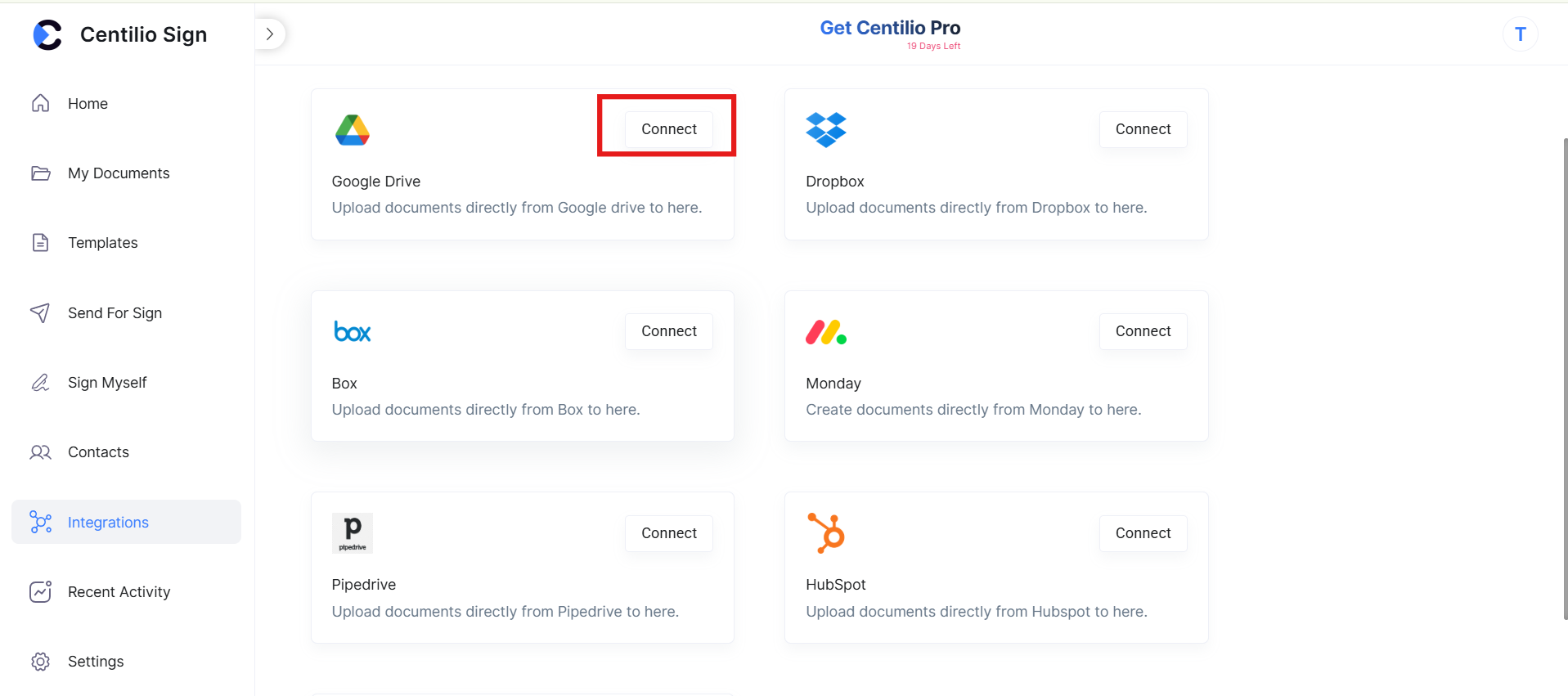 Centilio Log In Page