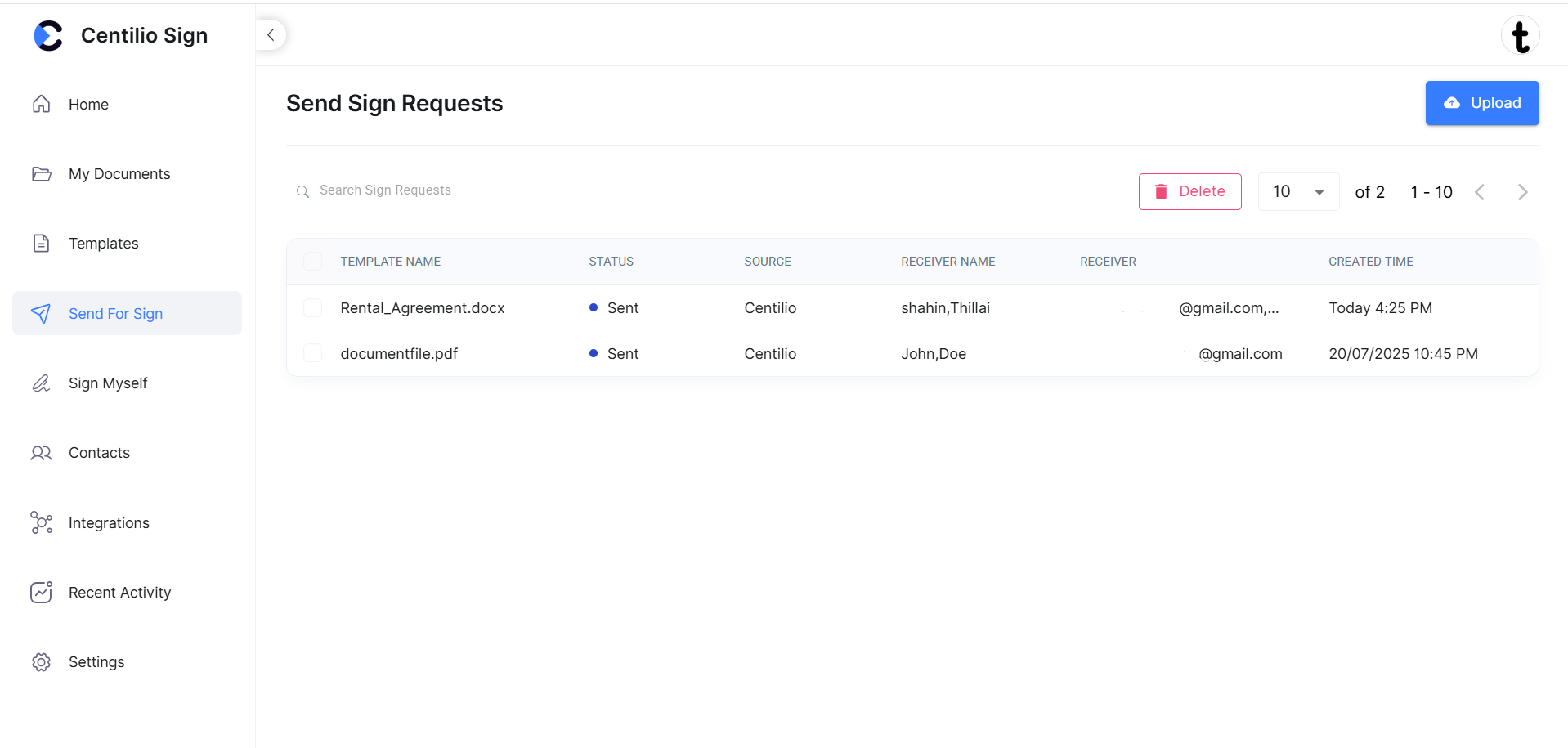Centilio Log In Page