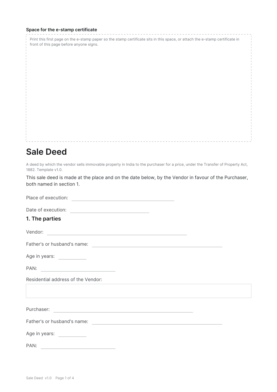 First page of the Sale Deed template