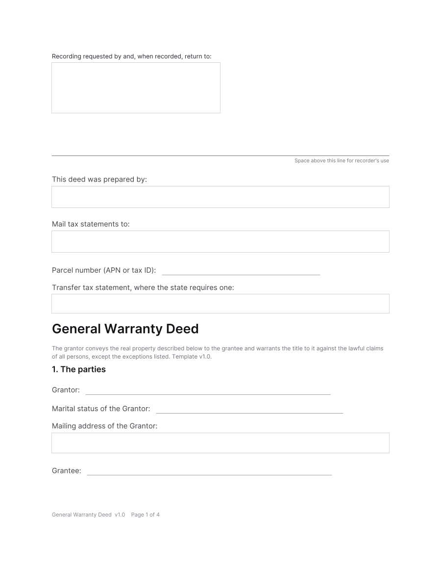First page of the General Warranty Deed template